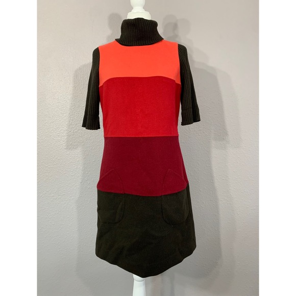 Per Se Wool Angora Colorblock Turtleneck Dress US 6 Short Sleeve - Picture 1 of 12
